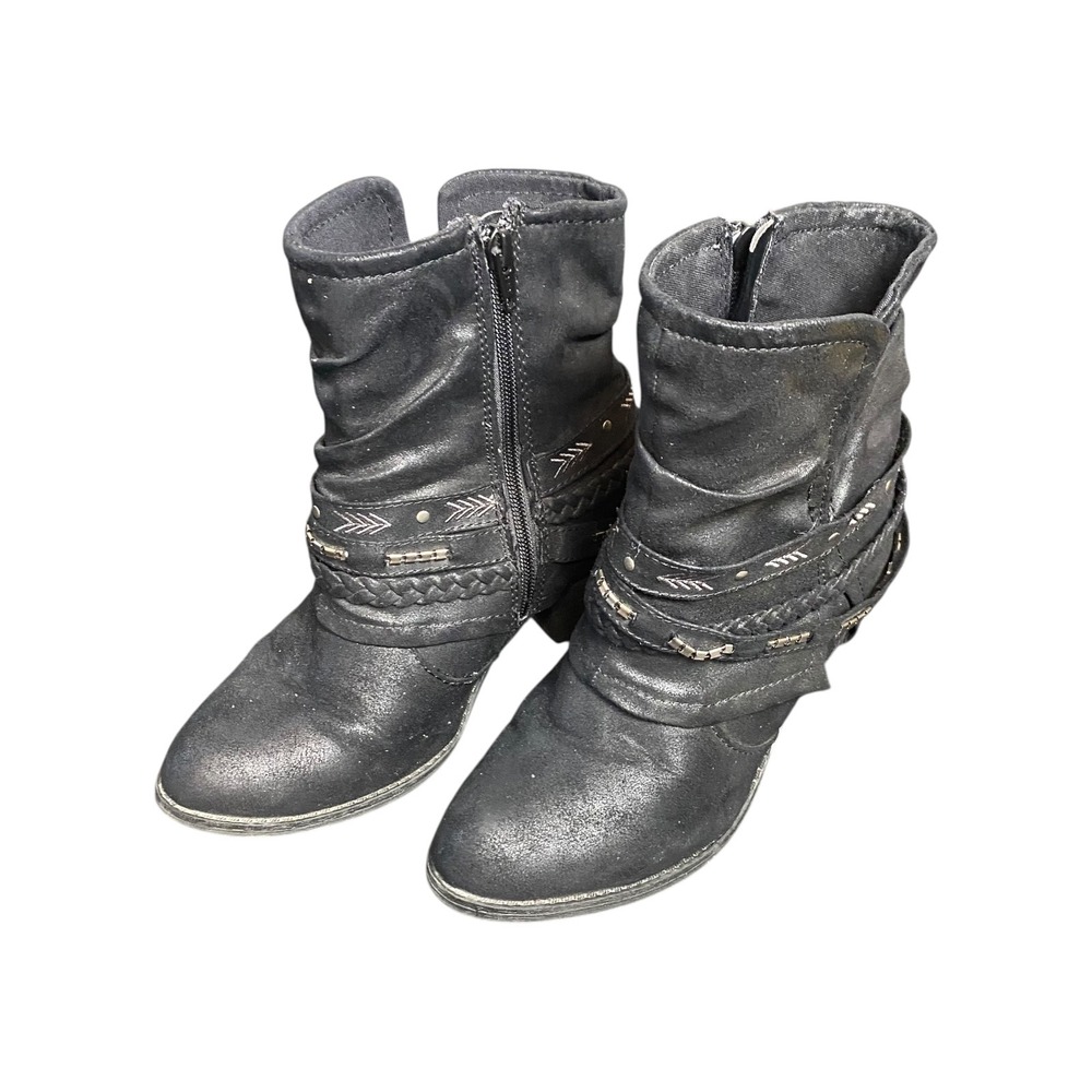 Kohl's Stream Black Ankle Boots Side Zip Braided Straps Women's 7.5